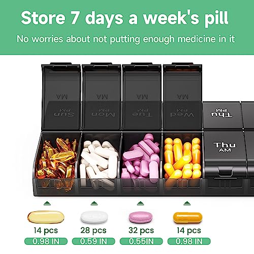 COLORWING 7 Day Extra Large Pill Organizer 2 Times a Day Weekly Pill Box Twice a Day XL AM PM Pill Case Oversized Daily Medicine Organizer for Vitamin Big Pill Container Black - Image 5