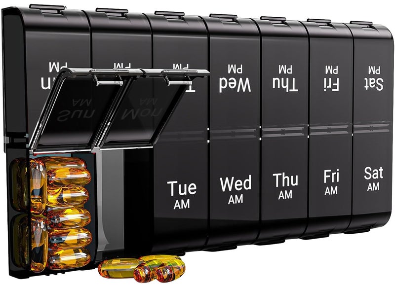 COLORWING 7 Day Extra Large Pill Organizer 2 Times a Day Weekly Pill Box Twice a Day XL AM PM Pill Case Oversized Daily Medicine Organizer for Vitamin Big Pill Container Black - Image 3