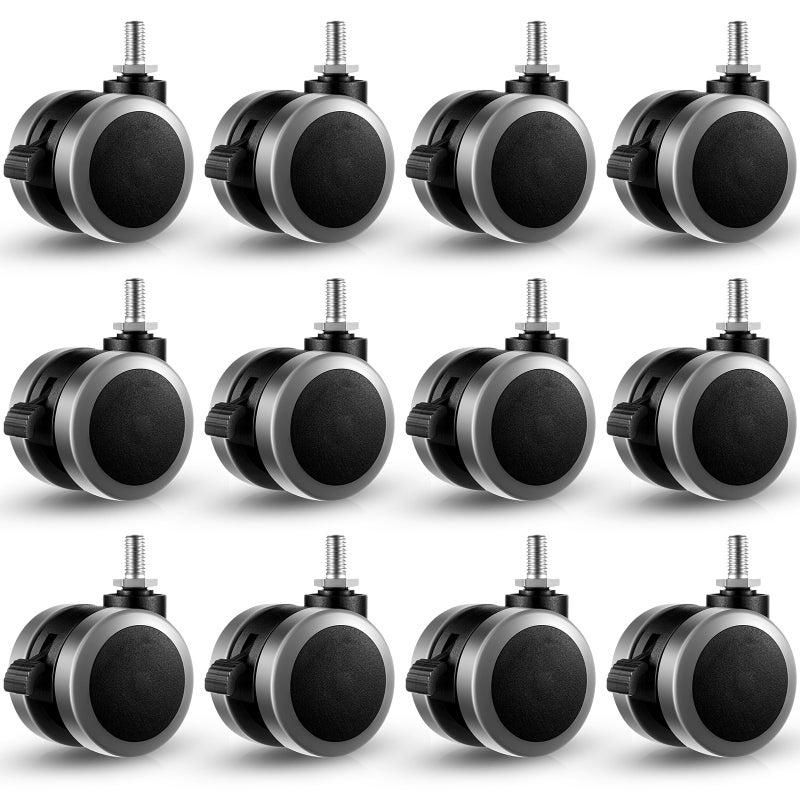 Cinnvoice 12 Pcs M8 Threaded Casters Wheels 2 Inch Swivel Office Chair Stem Caster with Locking Brake for Replacement Heavy Duty Nylon Casters for Standing Mobile Desk Luggage Furniture Accessories - Image 2