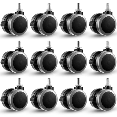 Cinnvoice 12 Pcs M8 Threaded Casters Wheels 2 Inch Swivel Office Chair Stem Caster with Locking Brake for Replacement Heavy Duty Nylon Casters for Standing Mobile Desk Luggage Furniture Accessories - Image 1