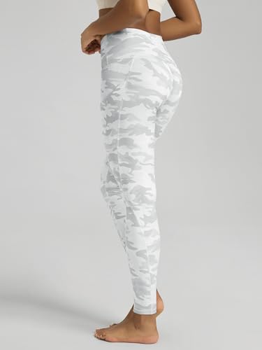 ODODOS Women's High Waisted Full Length Yoga Leggings with Pockets, 28" Inseam Tummy Control Non See Through Workout Athletic Running Yoga Pants, White Camo, Medium - Image 4
