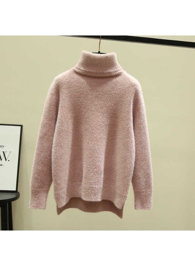 NIBEMINENT Autumn Winter Sweater Women Knitted Fashion Loose Casual Thick Sweaters Solid Color Long Sleeve  Warm Ladies Pullover