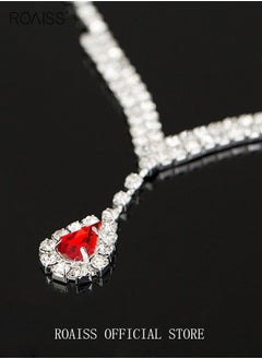 roaiss 2-Piece Jewelry Set with Necklace and Earring Full Diamond V Neck Water Drop Pendant Necklace Stud Earrings Set  - Image 5