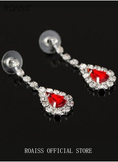 roaiss 2-Piece Jewelry Set with Necklace and Earring Full Diamond V Neck Water Drop Pendant Necklace Stud Earrings Set  - Image 4