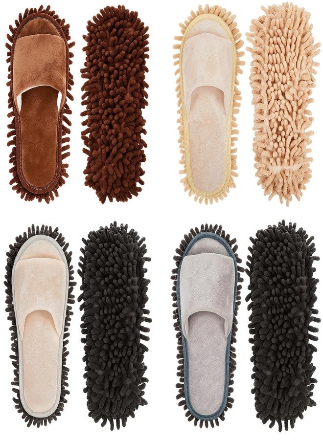 Jecery 4-Pair Washable Microfiber Mop Slippers - Detachable Dusting Shoes for Floor Cleaning, Office & Home Use - Suitable for Women & Men(Blue, Brown, Beige, White,L Size) - Image 1