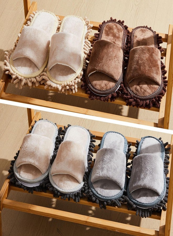 Jecery 4-Pair Washable Microfiber Mop Slippers - Detachable Dusting Shoes for Floor Cleaning, Office & Home Use - Suitable for Women & Men(Blue, Brown, Beige, White,L Size) - Image 4