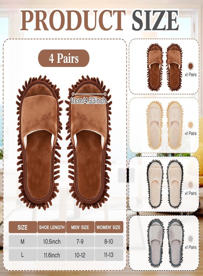 Jecery 4-Pair Washable Microfiber Mop Slippers - Detachable Dusting Shoes for Floor Cleaning, Office & Home Use - Suitable for Women & Men(Blue, Brown, Beige, White,L Size) - Image 2