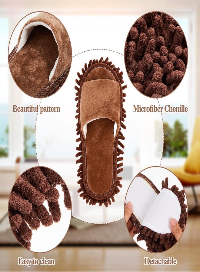 Jecery 4-Pair Washable Microfiber Mop Slippers - Detachable Dusting Shoes for Floor Cleaning, Office & Home Use - Suitable for Women & Men(Blue, Brown, Beige, White,L Size) - Image 3