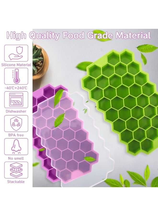 FALMER 2 x Silicone Ice Cube Trays with Lid 74 Cubes, Stackable Silicone Ice Cube Tray, Suitable for Baby Food, Fruit Ice Cubes, Jelly, Cocktails, Iced Coffee, Cold Drinks, Smoothies (Multicolor)  - Image 3