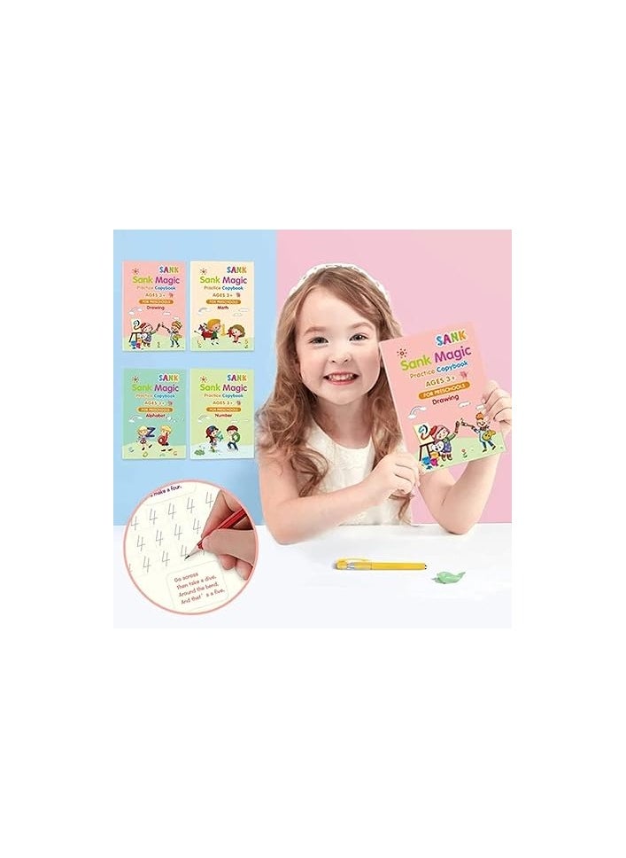 Bills - Sank Magic Practice Copybook 4 BOOK 10 REFILL 1 pen 1 grip Number Tracing Book for Preschoolers with Pen Magic Calligraphy Copybook Set Practical Reusable Writing Tool Simple Hand Lettering - Image 1