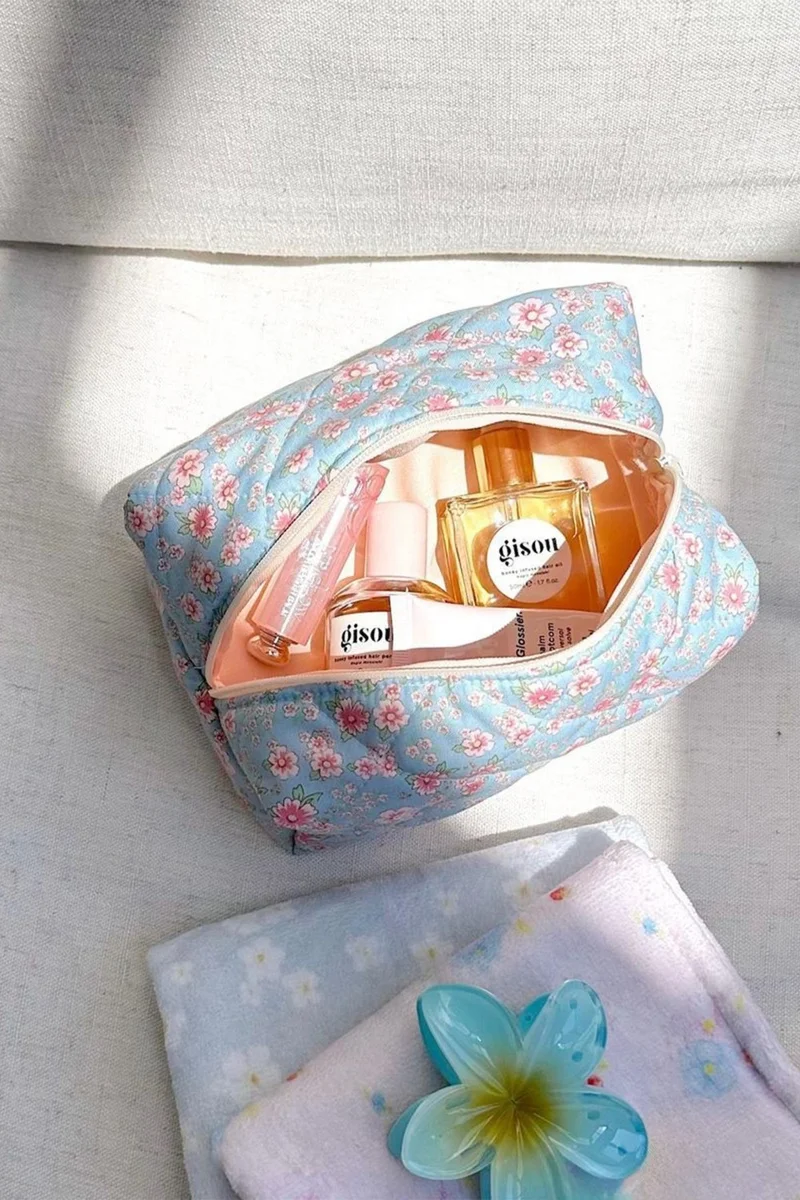 Bahels Pinterest Viral Pattern Blue Crispy Flower Super Size Makeup Bag