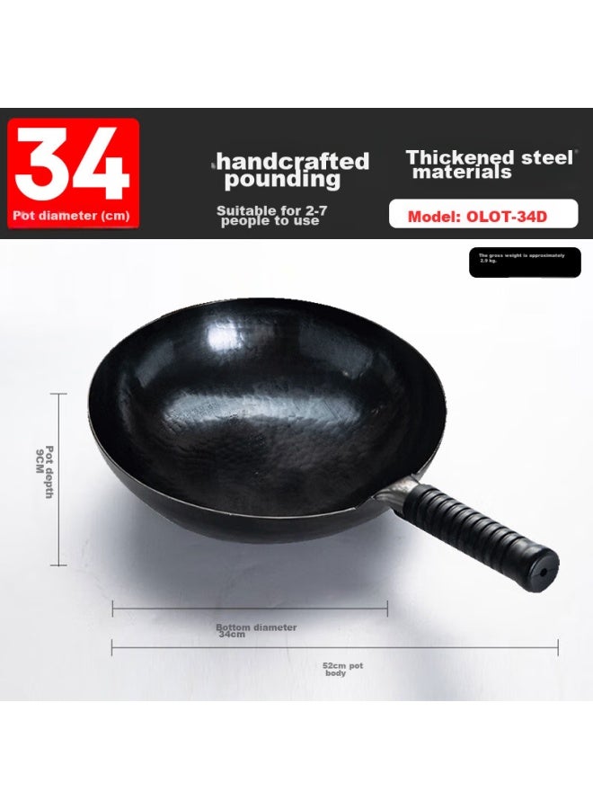 Olofe Old Guandong Zhangqiu Black Stir-fry Pan, Iron Pan For Home Use, Traditional Round Bottom, Non-coated, Large Wok, Master Iron Cookware, 34cm - Image 1