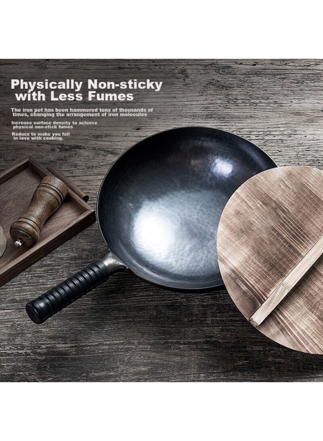 Olofe Old Guandong Zhangqiu Black Stir-fry Pan, Iron Pan For Home Use, Traditional Round Bottom, Non-coated, Large Wok, Master Iron Cookware, 34cm - Image 2