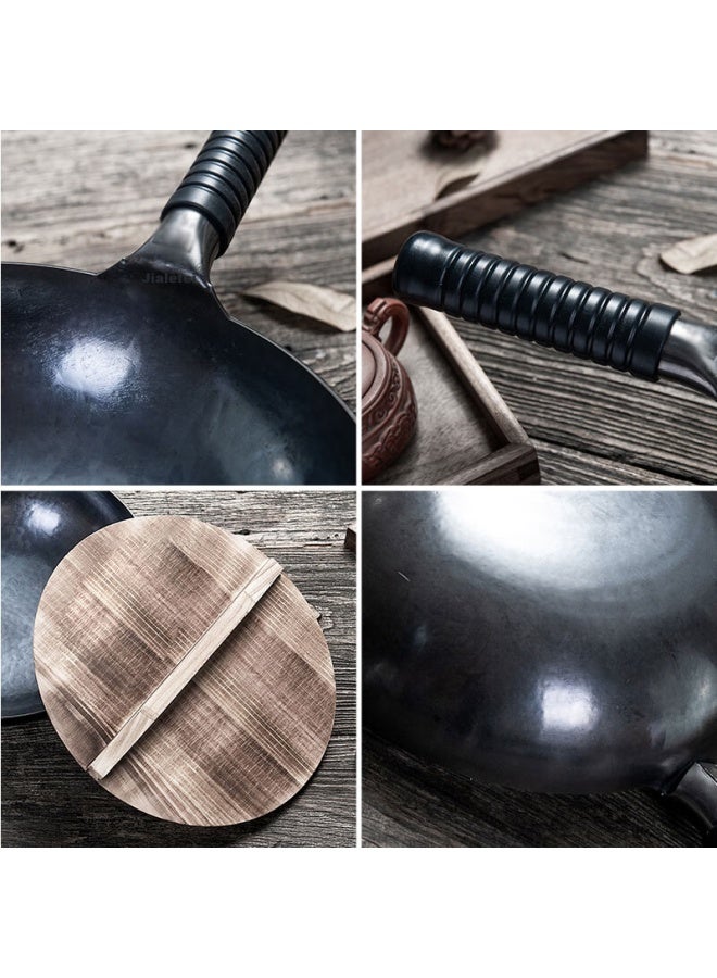 Olofe Old Guandong Zhangqiu Black Stir-fry Pan, Iron Pan For Home Use, Traditional Round Bottom, Non-coated, Large Wok, Master Iron Cookware, 34cm - Image 4