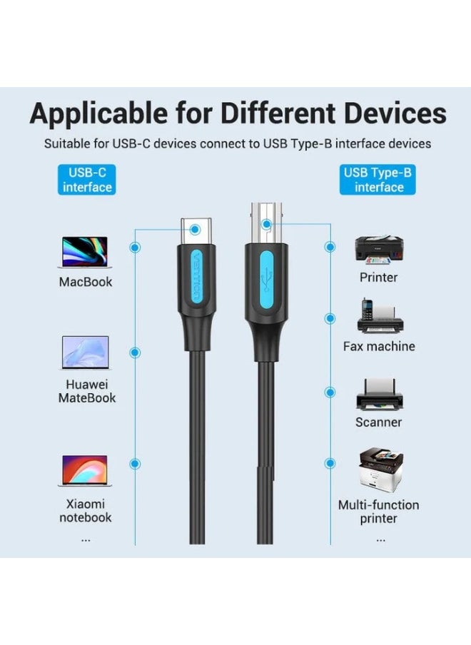 فينشن كابل USB 2.0 من ذكر C إلى ذكر B بطول 2 أمبير من VENTION بطول 0.5 متر، أسود، رقم الموديل CQUBD  - Image 3