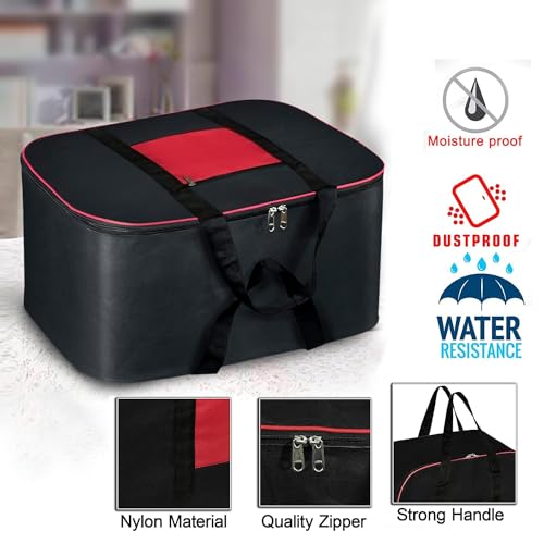 ACORMEK Large Clothes Storage Bag Underbed Storage Bag Moisture Proof Cloth Organiser Nylon Big Underbed Storage Bag with Zippered Closure and Handle(Black Red, 54x46x28cm) (Pack Of-1) - Image 4