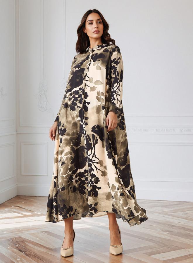 ايكونيك فستان ترا بيز بياقة وطبعة زهور أيقونية - Image 2