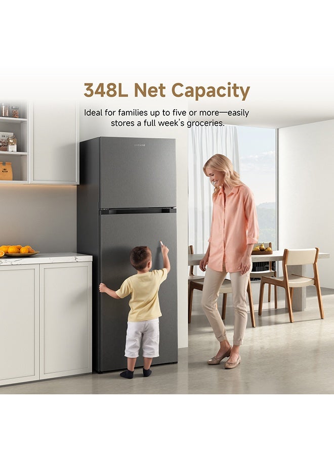 Dreame 440L Gross & 348L Net Capacity Double Door Top- Mount Refrigerator-Freezer, No-Frost, Multi-Air Flow, Right open, Recessed Handle DRT440ASC Titanium Steel Silver - Image 4