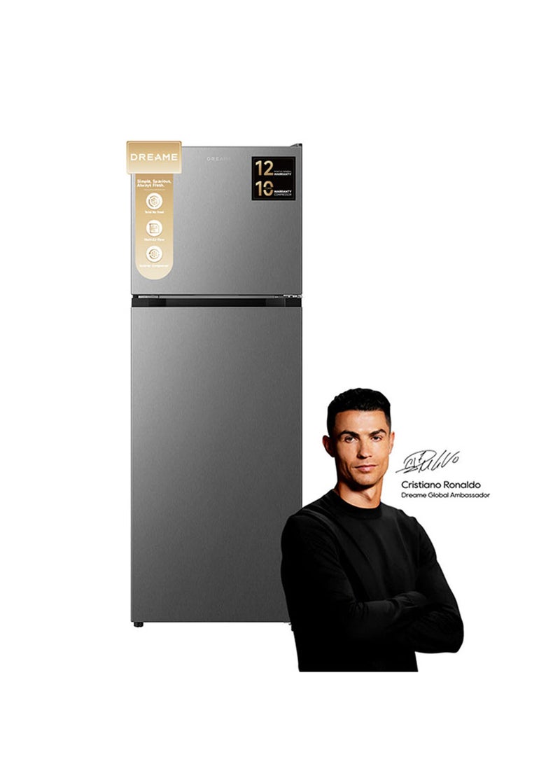 Dreame 440L Gross & 348L Net Capacity Double Door Top- Mount Refrigerator-Freezer, No-Frost, Multi-Air Flow, Right open, Recessed Handle DRT440ASC Titanium Steel Silver - Image 1