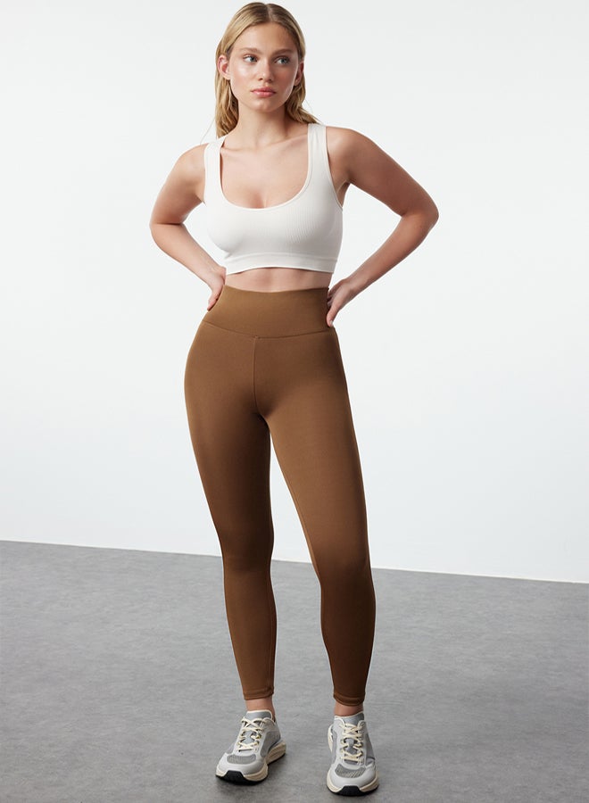 trendyol Extra Recovery Full Length Sports Leggings - Brown, Wide Waist Elastic - Image 1