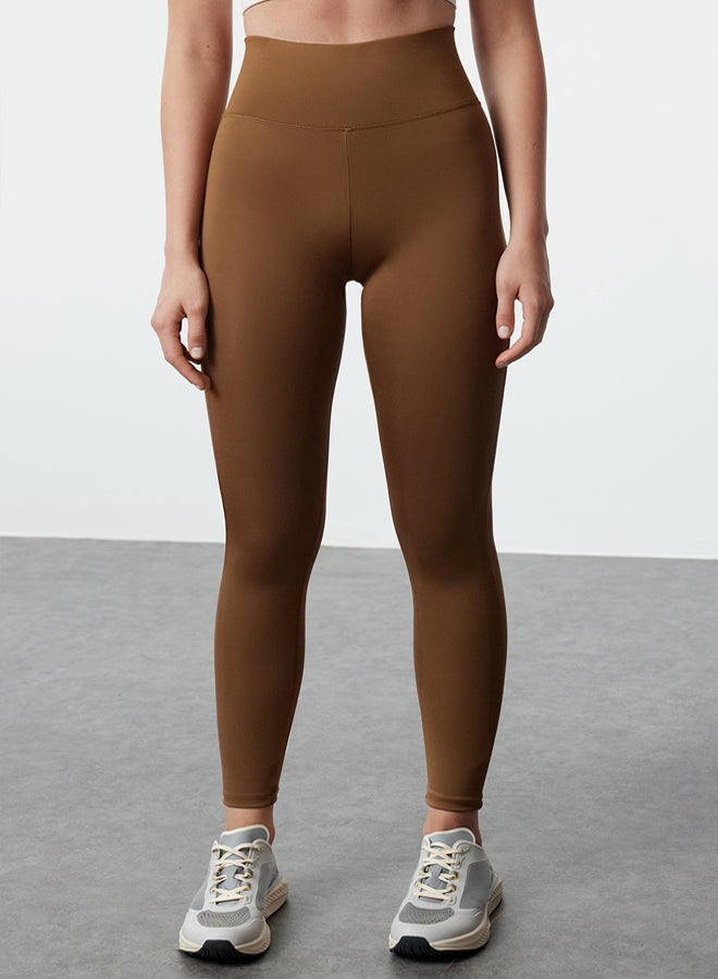 trendyol Extra Recovery Full Length Sports Leggings - Brown, Wide Waist Elastic - Image 4