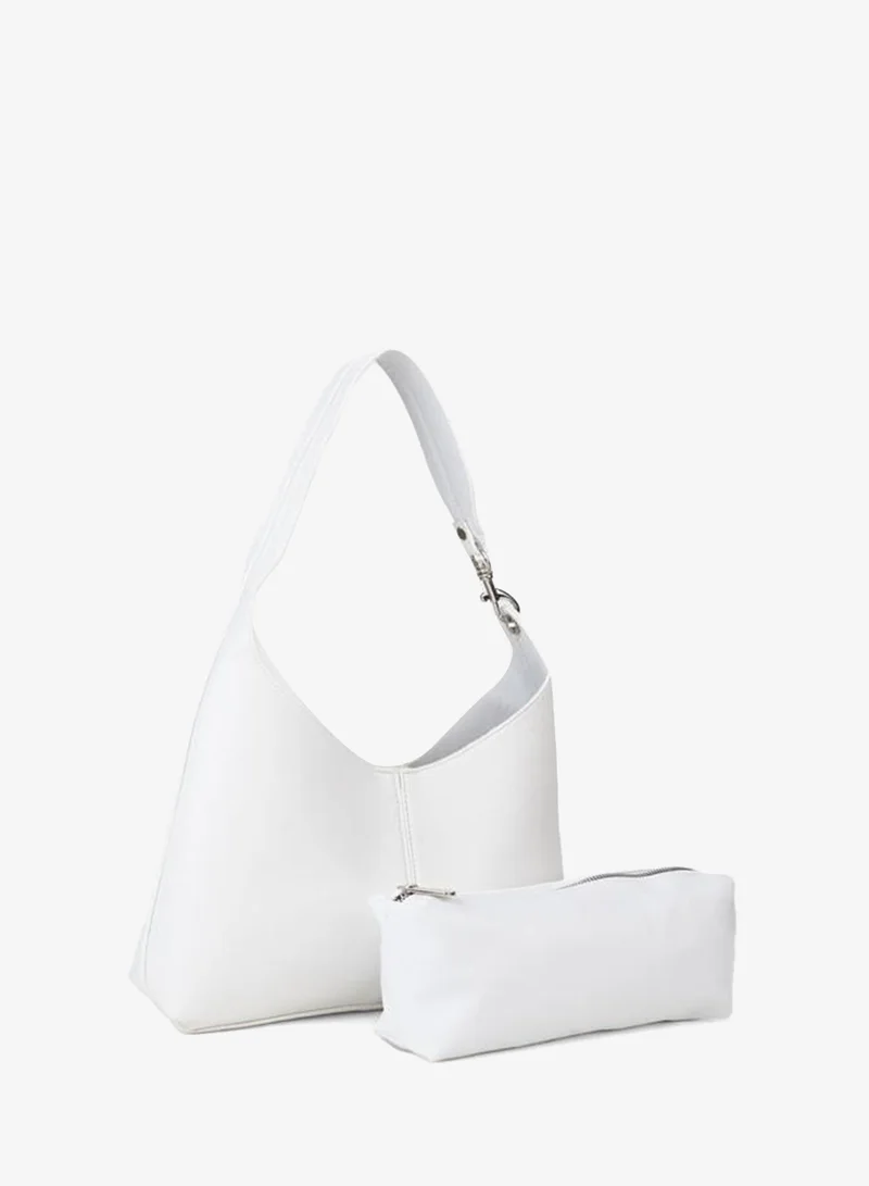 Women's White Crane Organizer Faux Leather Snap-Closure Hook Strap Hand, Arm and Shoulder Bag.