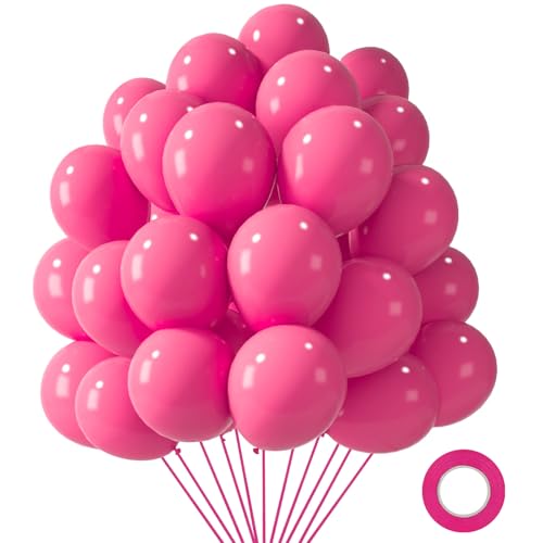 LovesTown 110PCS Hot Pink Balloons Hot Pink Latex Balloon for Girls Women Birthday Baby Shower Graduation Engagement Anniversary Wedding Princess Theme Party Supplies Decoration12 Inches - Image 1