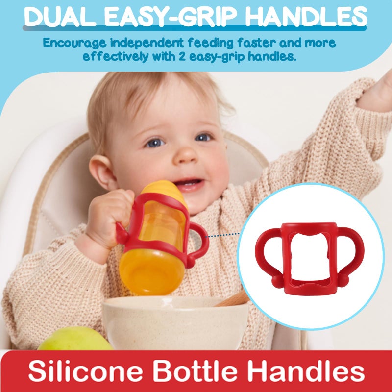 TonGass (4-Pack) Bottle Handles for Dr Brown Narrow Baby Bottles with Easy Grip Handles to Hold Their Own Bottle - BPA-Free Soft Silicone - Red Orange Blue and Green - Image 4