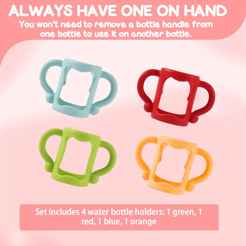 TonGass (4-Pack) Bottle Handles for Dr Brown Narrow Baby Bottles with Easy Grip Handles to Hold Their Own Bottle - BPA-Free Soft Silicone - Red Orange Blue and Green - Image 5
