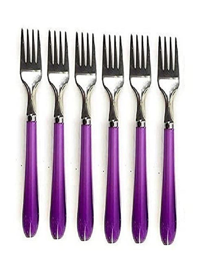 TOOLBUX Dining Table Fork 6 Pieces Set Stainless Steel Shiny Blue Plastic Handle Kitchen and Dining Table Cutlery Fork Spoon Set - Image 1