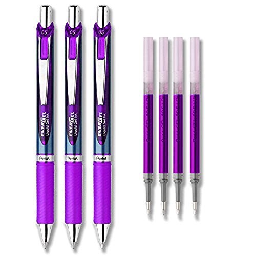 Pentel EnerGel Deluxe RTX Liquid Gel Ink Pen Set Kit, Pack of 3 with 4 Refills (Violet - 0.5mm) - Image 1