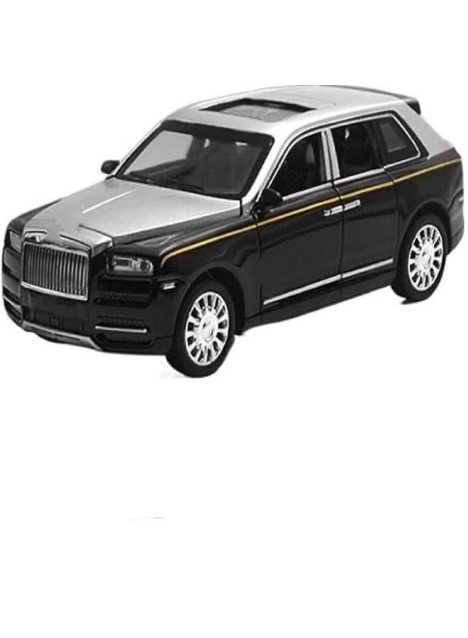 نموذج سيارة معدني بعجلة رولز رويس 1:32 قابل للسحب للخلف مع ضوء وصوت و4 أبواب قابلة للفتح وحقيبة وكابوت (أسود)