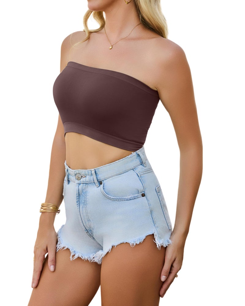 CHICGAL 4 Pieces Tube Top Strapless Tops for Women Summer Bandeau Basic Crop Tops Sleeveless Shirt(Black,Brown,Navy Green,White,M) - Image 3