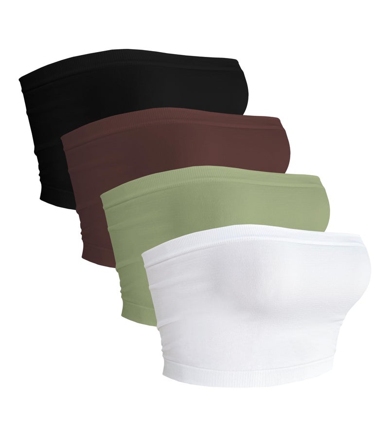 CHICGAL 4 Pieces Tube Top Strapless Tops for Women Summer Bandeau Basic Crop Tops Sleeveless Shirt(Black,Brown,Navy Green,White,M) - Image 1
