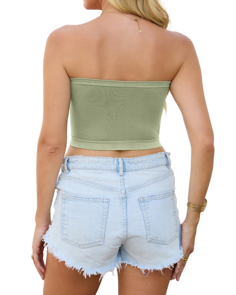 CHICGAL 4 Pieces Tube Top Strapless Tops for Women Summer Bandeau Basic Crop Tops Sleeveless Shirt(Black,Brown,Navy Green,White,M) - Image 5
