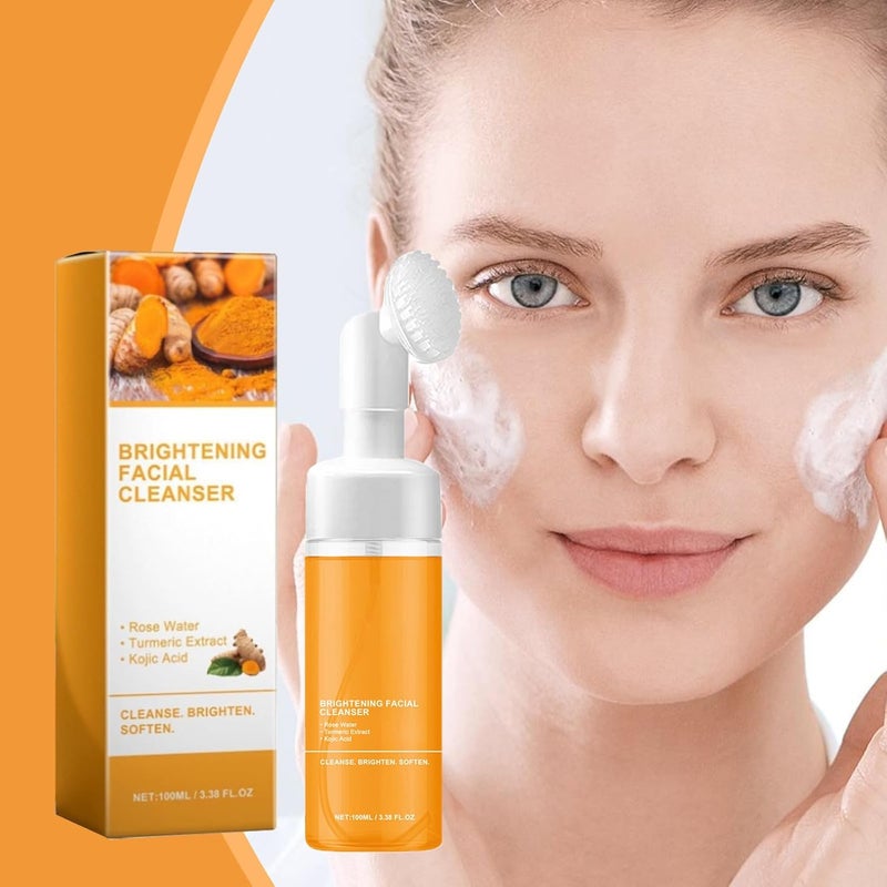 LuckNest 4Pcs Turmeric Wash and Care Set Tuemeric Facial Cleanser Turmeric Cleansing Exfoliating Pads Soap Combo Cleansing Mousse Face Wash and Soap Bundle for Face Body - Image 2