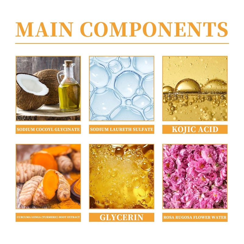 LuckNest 4Pcs Turmeric Wash and Care Set Tuemeric Facial Cleanser Turmeric Cleansing Exfoliating Pads Soap Combo Cleansing Mousse Face Wash and Soap Bundle for Face Body - Image 5