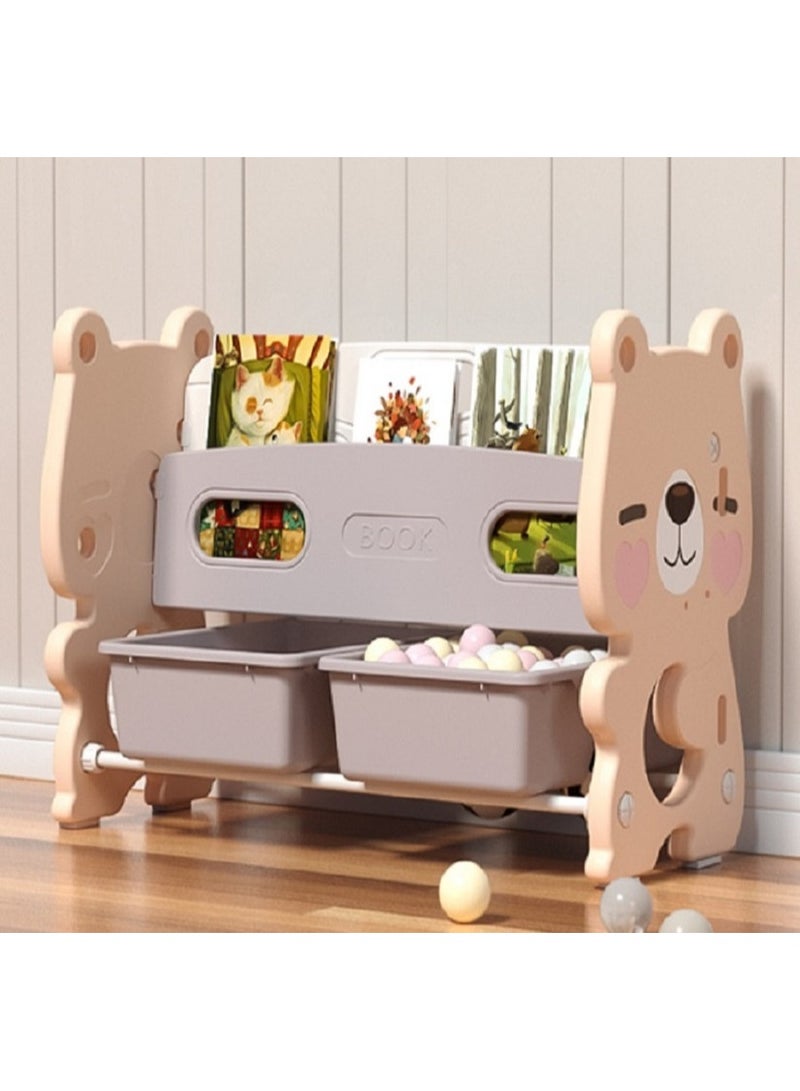 فول جوي رف كتب عملي ومبتكر من طبقتين للتخزين، رف كتب + تخزين اثنين في واحد,رف ألعاب متعدد الأغراض  لتنظيم الألعاب في غرفة اللعب وغرفة النوم والرعاية النهارية والحضانة - Image 3