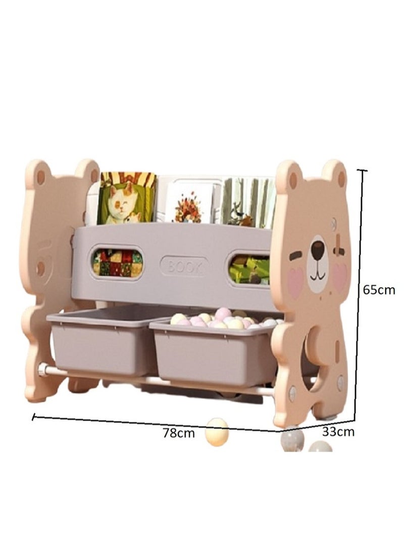 فول جوي رف كتب عملي ومبتكر من طبقتين للتخزين، رف كتب + تخزين اثنين في واحد,رف ألعاب متعدد الأغراض  لتنظيم الألعاب في غرفة اللعب وغرفة النوم والرعاية النهارية والحضانة - Image 2