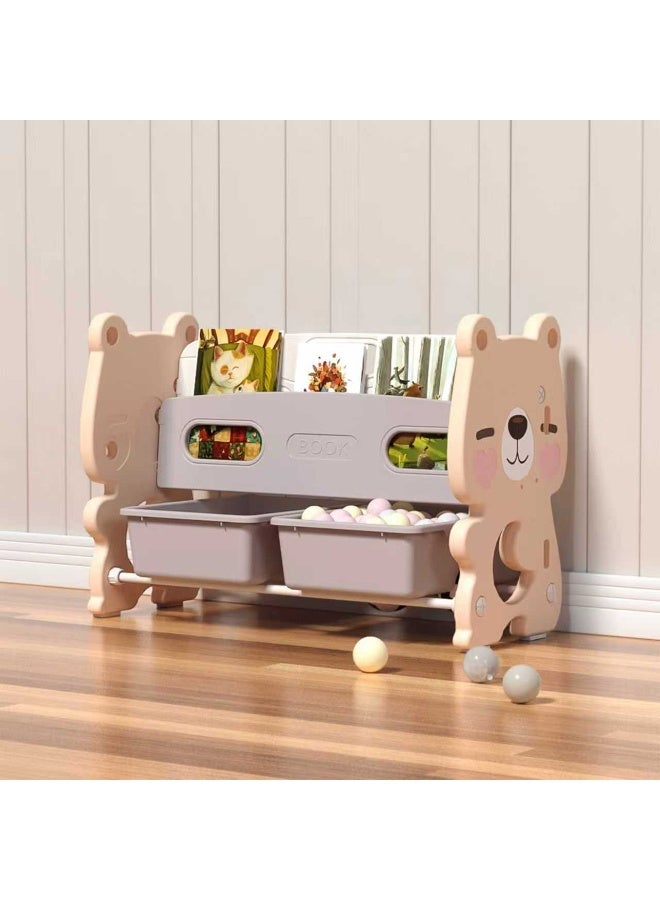 فول جوي رف كتب عملي ومبتكر من طبقتين للتخزين، رف كتب + تخزين اثنين في واحد,رف ألعاب متعدد الأغراض  لتنظيم الألعاب في غرفة اللعب وغرفة النوم والرعاية النهارية والحضانة - Image 1