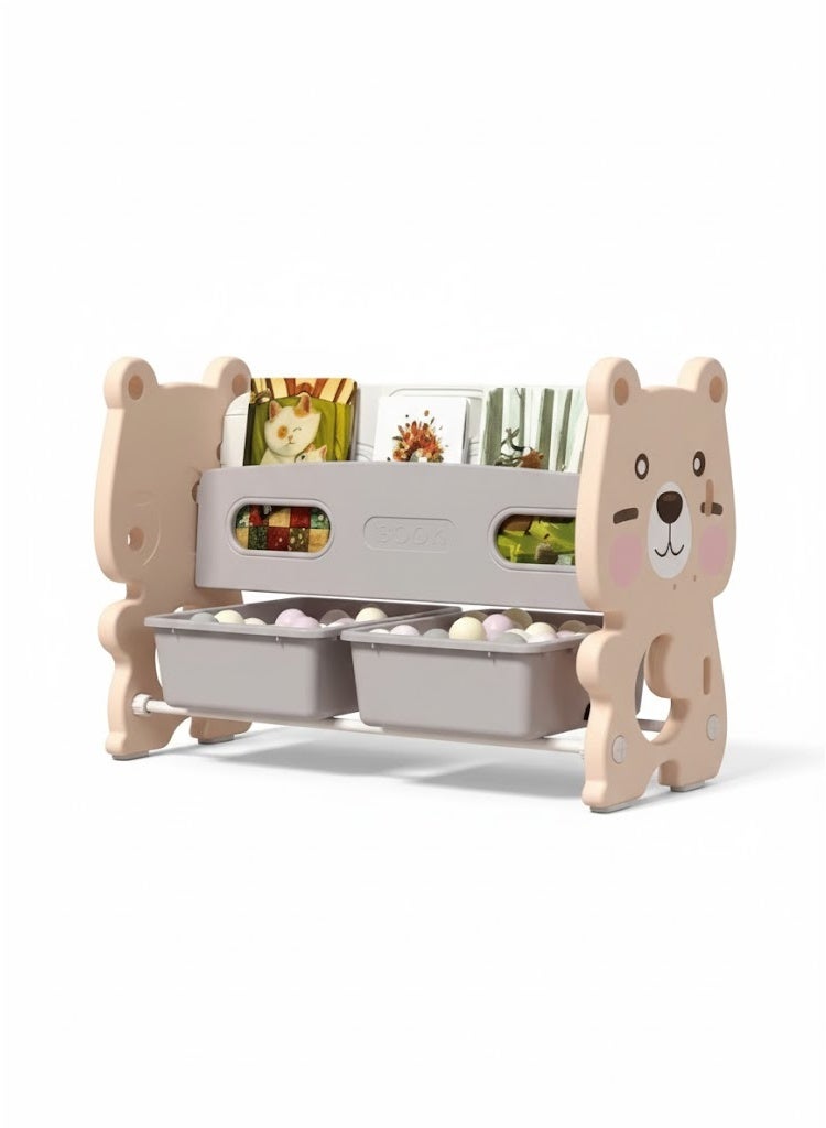 فول جوي رف كتب عملي ومبتكر من طبقتين للتخزين، رف كتب + تخزين اثنين في واحد,رف ألعاب متعدد الأغراض  لتنظيم الألعاب في غرفة اللعب وغرفة النوم والرعاية النهارية والحضانة - Image 4