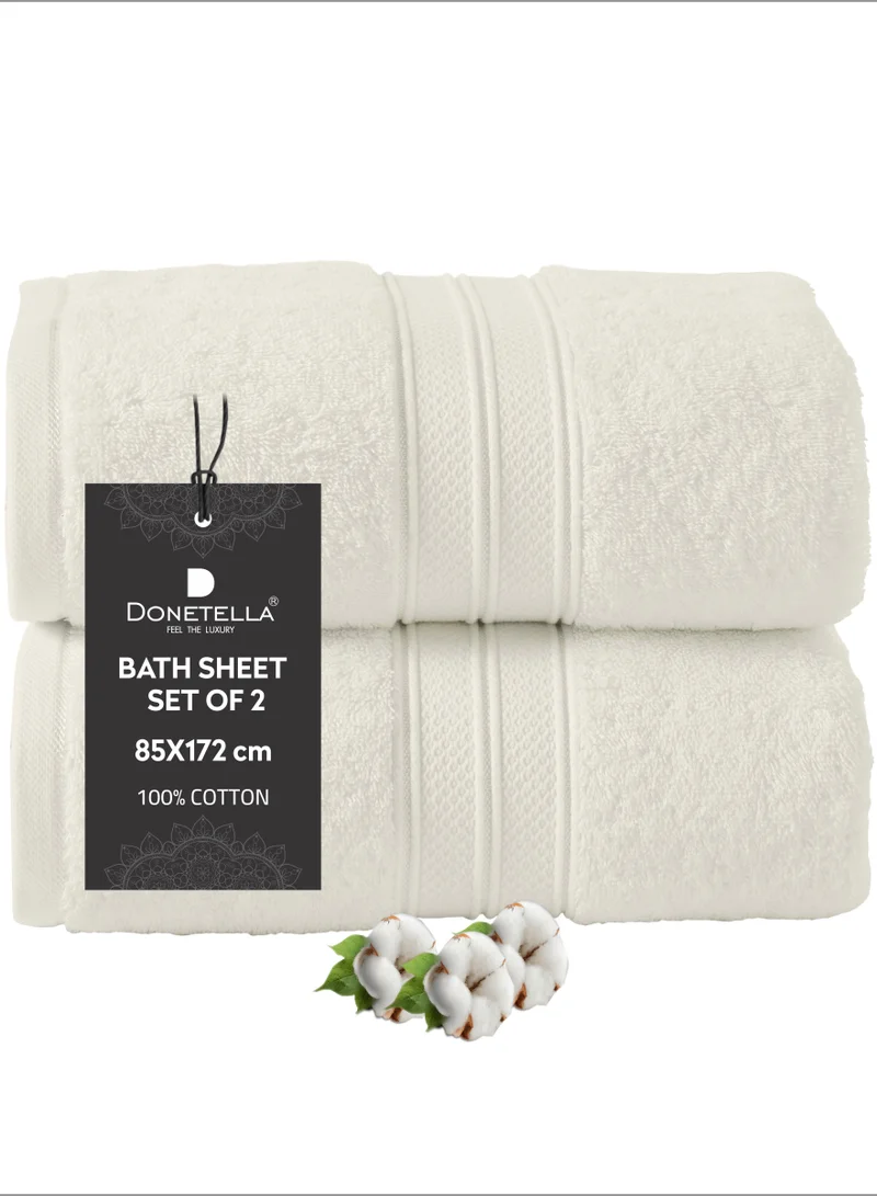 Donetella Premium 100 % Combed Cotton 2-Pcs Bath Sheet Set (85 X 172 CM) 600 GSM Large Towel, Highly Absorbent, Quick Dry,Best Towel for Bathroom, Spa And Hotel,White