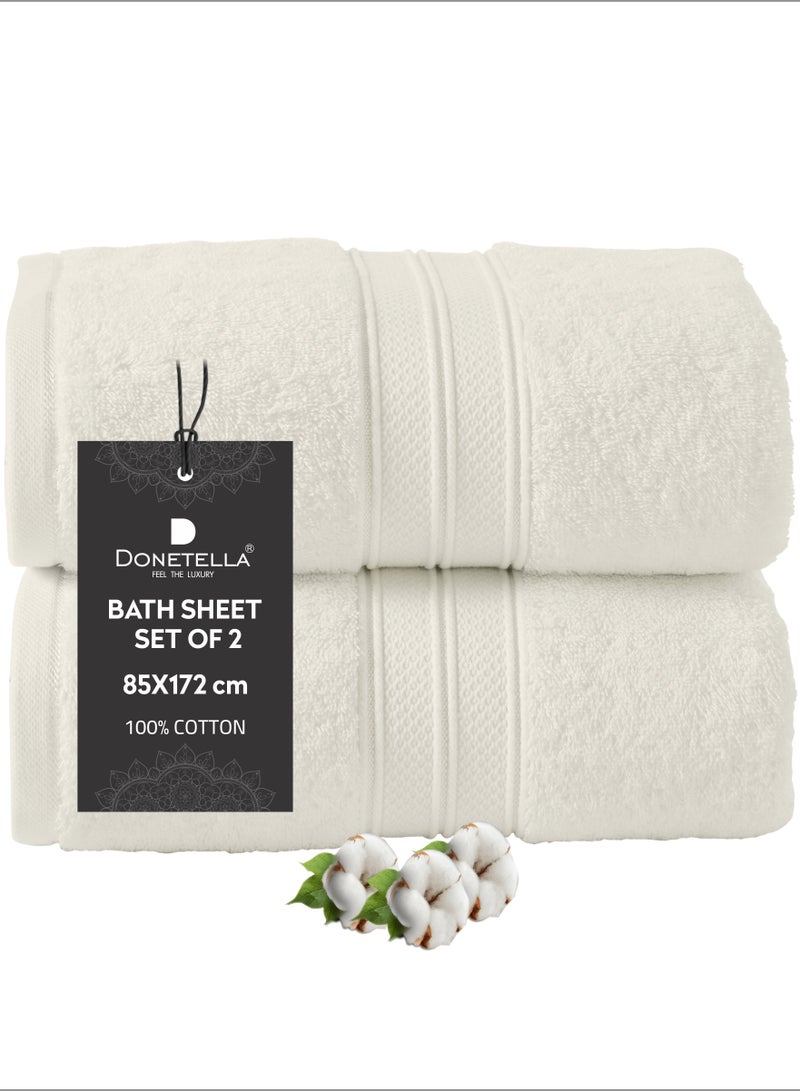 Donetella Premium 100 % Combed Cotton 2-Pcs Bath Sheet Set (85 X 172 CM) 600 GSM Large Towel, Highly Absorbent, Quick Dry,Best Towel for Bathroom, Spa And Hotel,White - Image 1
