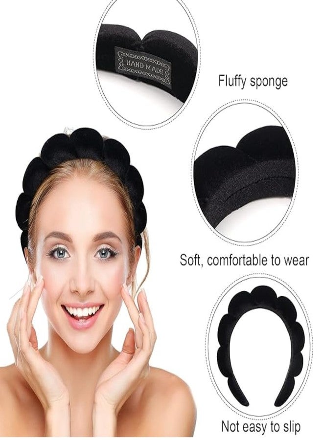 Seeotwo طوق شعر سيوتو للمكياج والسبا | طوق رأس أسود متعدد الأنماط من الإسفنج الناعم لغسل الوجه | طوق شعر عصري لليوجا للنساء والفتيات (قطعة واحدة) (منتفخ) - Image 3