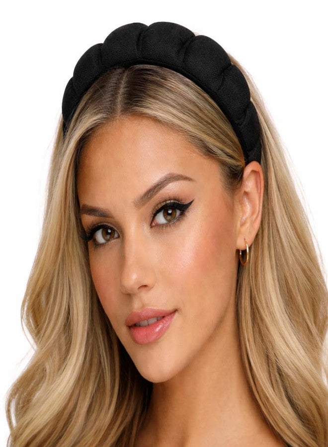Seeotwo طوق شعر سيوتو للمكياج والسبا | طوق رأس أسود متعدد الأنماط من الإسفنج الناعم لغسل الوجه | طوق شعر عصري لليوجا للنساء والفتيات (قطعة واحدة) (منتفخ) - Image 2