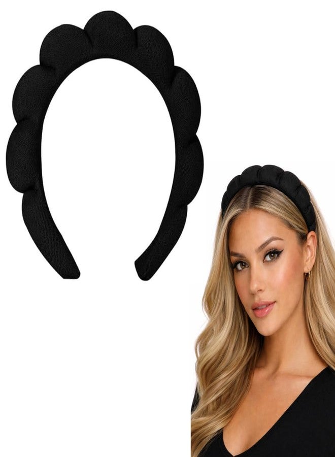 Seeotwo طوق شعر سيوتو للمكياج والسبا | طوق رأس أسود متعدد الأنماط من الإسفنج الناعم لغسل الوجه | طوق شعر عصري لليوجا للنساء والفتيات (قطعة واحدة) (منتفخ) - Image 1