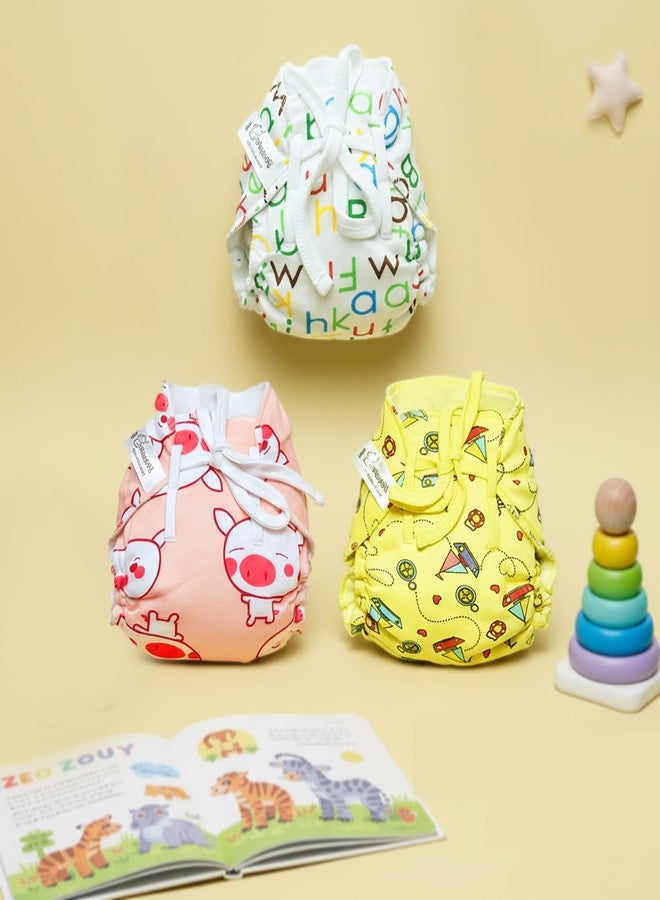 Snugkins Dry feel Langot for Newborn 0-6 Months | Adjustable, Washable & Reusable Cotton Nappy | Padded, Mess-Free & Comfortable | For Baby Boys & Girls Pack of 3 - Image 2