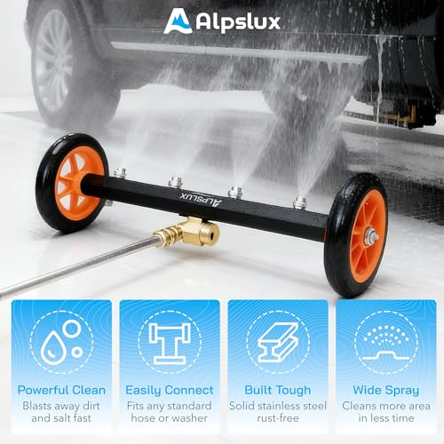alpslux Pressure Washer Accessories Undercarriage Pressure Washer Undercarriage Cleaner Attachment 16 Inch Water Broom Pressure Washer Under Car Cleaner with 3 Extension Wands 4000 PSI - Image 3