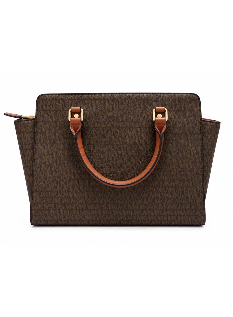 Michael Kors Women's Brown Signature Monogram Structured Tote Bag with Leather Handles - Image 2