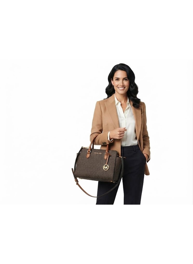 Michael Kors Women's Brown Signature Monogram Structured Tote Bag with Leather Handles - Image 4